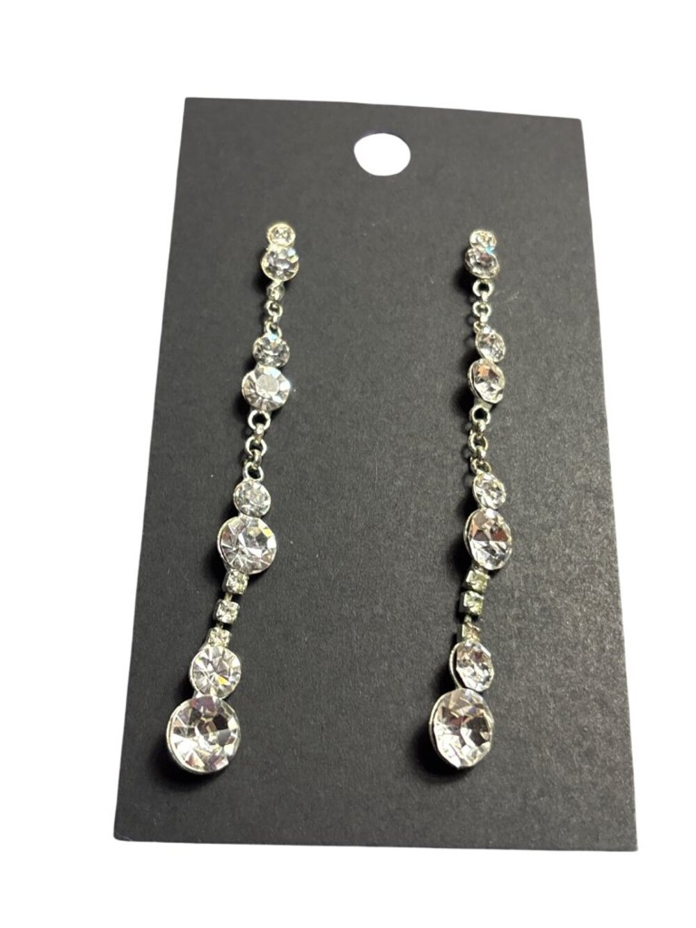 Silvertone Clear Rhinestone Drop Dangle Earrings 2.5 inches